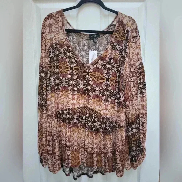 Jessica Simpson V Neck Slit Sleeve Elastic Waist Blouse Plus Size 2x NWT - Picture 1 of 4